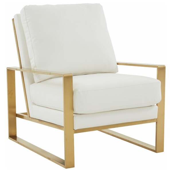 Leisuremod Jefferson Leather Armchair, Gold Frame and Large Octagon Coffee Table, Geometric Base, White - JAG29MD31W2-L