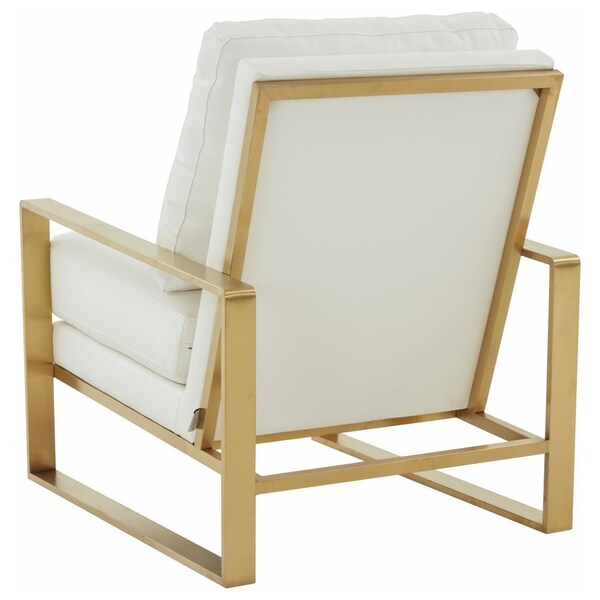 Leisuremod Jefferson Leather Armchair, Gold Frame and Large Octagon Coffee Table, Geometric Base, White - JAG29MD31W2-L