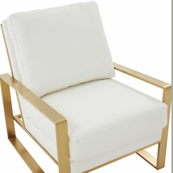 Leisuremod Jefferson Leather Armchair, Gold Frame and Large Octagon Coffee Table, Geometric Base, White - JAG29MD31W2-L