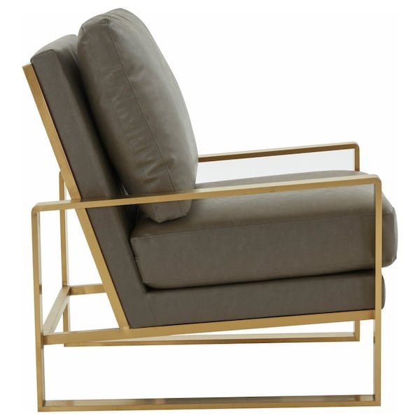 Leisuremod Jefferson Leather Armchair with Gold Frame, Round Coffee Table with Glass Top, Grey - JAG29MD39GR2-L