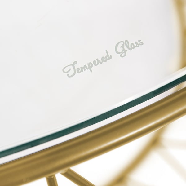 Leisuremod Jefferson Leather Armchair with Gold Frame, Round Coffee Table with Glass Top, Grey - JAG29MD39GR2-L