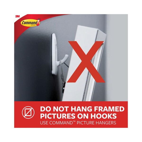Command Sawtooth Picture Hanger Value Pack, Large, Plastic, White, 5 lb Capacity, 3 Hooks and 6 Strips/Pack - 17042