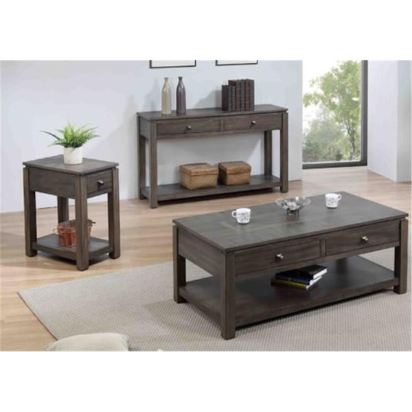 Fine-Line Shades of Gray Living Room Table Set with Drawers & Shelves 3 Piece - FI3207898