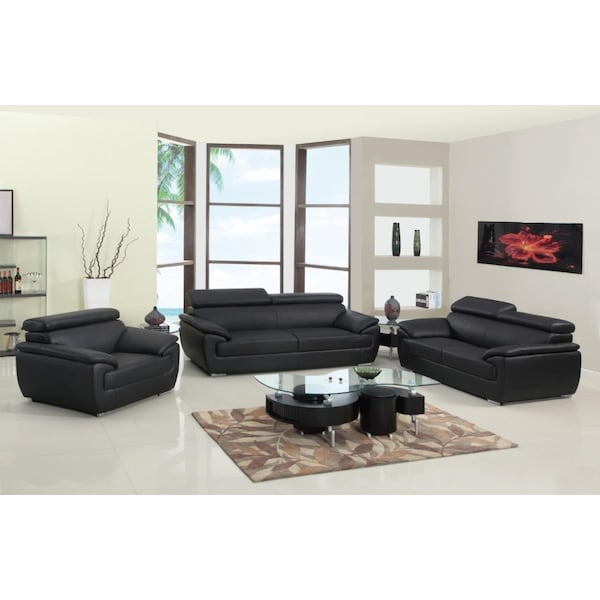 Gfancy Fixtures 114 in. Captivating Black Leather Sofa Set - GF3086776