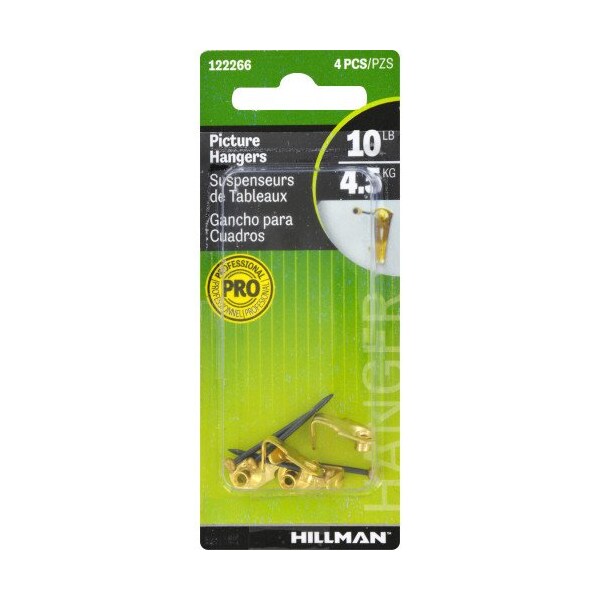 Hillman HILLMAN Brass-Plated Classic Picture Hanger 10 lb 4 pk - 122266