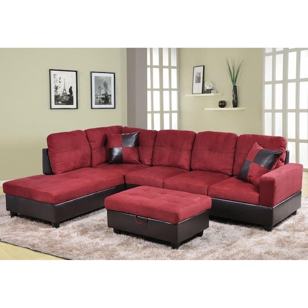 Golden Coast Furniture Andes Microfiber with Faux Leather Left Facing Sofa Set, Red - 3 Piece - F104A