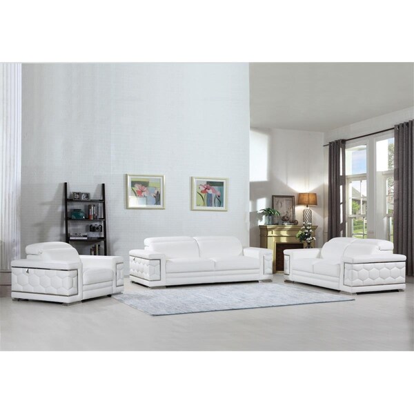 Gfancy Fixtures 114 in. Sturdy White Leather Sofa Set - GF3100146