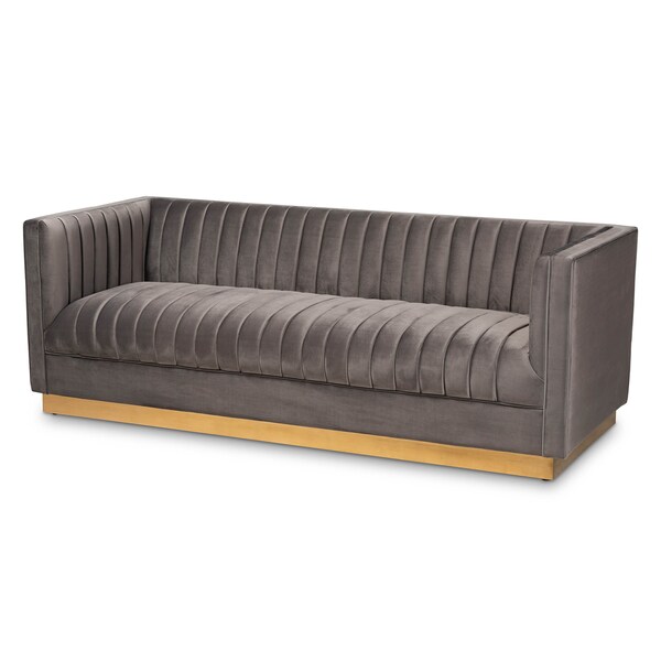 Baxton Studio Aveline Grey Velvet Upholstered Gold Finished 2-Piece Living Room Set - 161-9785-9787