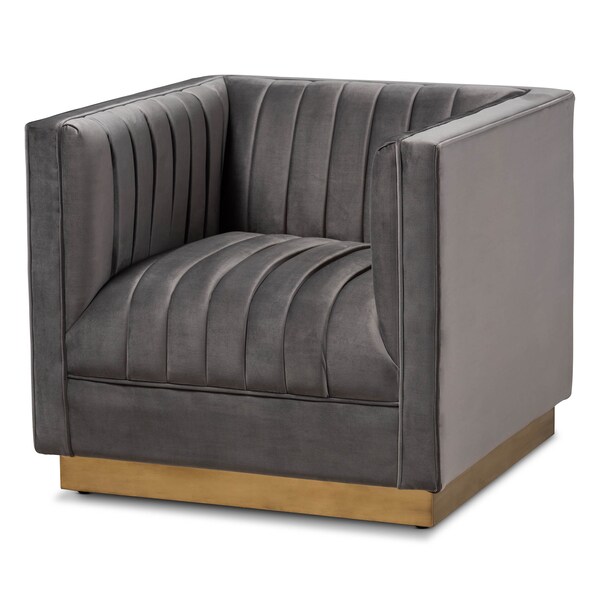 Baxton Studio Aveline Grey Velvet Upholstered Gold Finished 2-Piece Living Room Set - 161-9785-9787