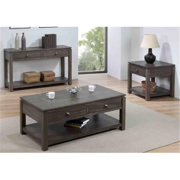 Fine-Line Shades of Gray Living Room Table Set with Drawers & Shelves 3 Piece - FI3211448
