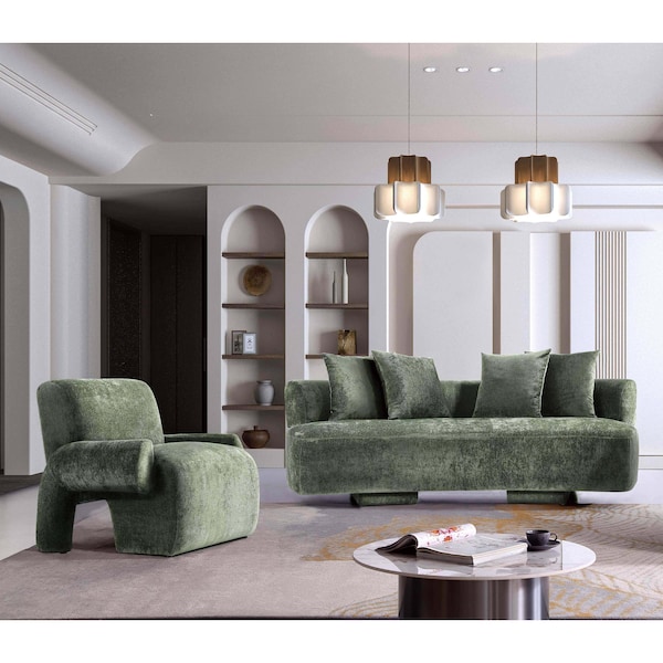 Manhattan Comfort 2-Piece Verandah 90.6 in. Sofa and Accent Chair in Olive Green - 2-LSAC1769-OG