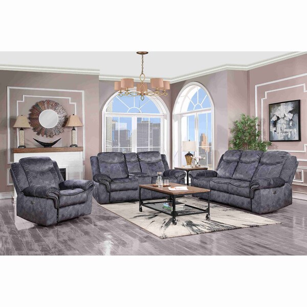 Global Furniture Usa Domino Granite Power Reclining Sofa/Power Console Reclining Loveseat W/ Power Switch/Power Recliner - 4541
