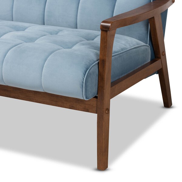 Baxton Studio Asta Light Blue Velvet Walnut Finished Wood 3-PC Living Room Set - 160-9942-9944