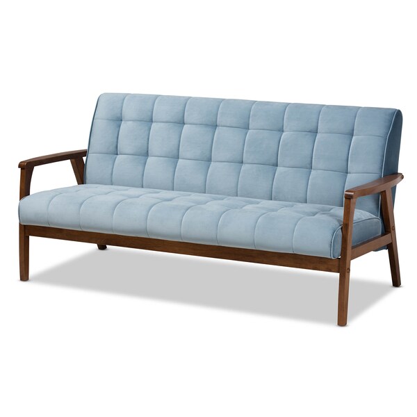 Baxton Studio Asta Light Blue Velvet Walnut Finished Wood 3-PC Living Room Set - 160-9942-9944