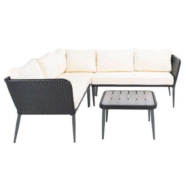 Safavieh Serson Sofa Set; Black & Beige - 4 Piece - PAT9025A-2BX