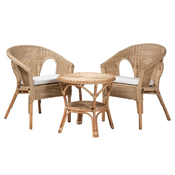 Baxton Studio Abbey Modern Bohemian Natural Brown Antique Rattan 3Piece Living Room Set - 219-12717-12718-ZORO