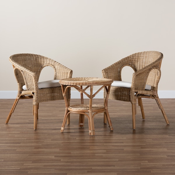 Baxton Studio Abbey Modern Bohemian Natural Brown Antique Rattan 3Piece Living Room Set - 219-12717-12718-ZORO