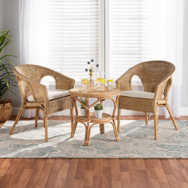 Baxton Studio Abbey Modern Bohemian Natural Brown Antique Rattan 3Piece Living Room Set - 219-12717-12718-ZORO