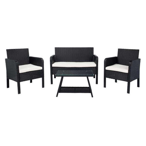 Safavieh Aboka Living Set; Black Frame & White Cushion - PAT7505A