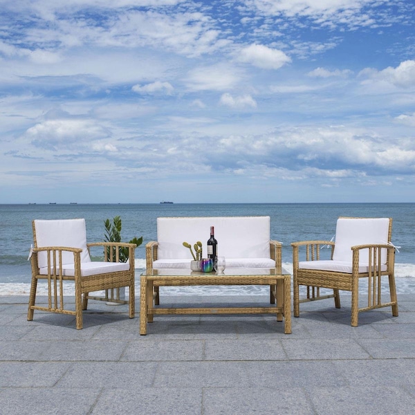 Safavieh Reslor Living Set, Natural & White - 4 Piece - PAT7713D