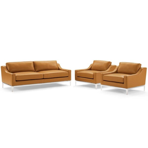 Modway Furniture Harness Stainless Steel Base Leather Set, Tan - 3 Piece - EEI-4199-TAN-SET