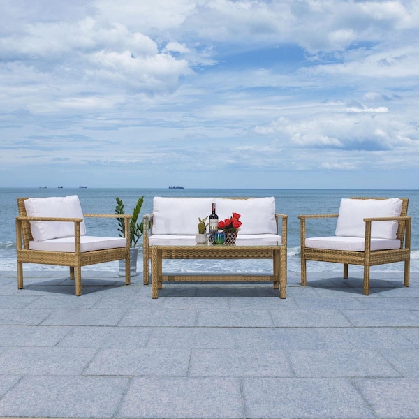 Safavieh Reslor Living Set, Natural & White - 4 Piece - PAT7714D