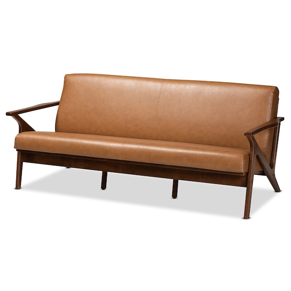 Baxton Studio Bianca Mid-Century Modern Walnut Brown Finished Wood and Tan Faux Leather 4-Piece Living Room Set - 190-11392-11393-11394-11484-ZORO