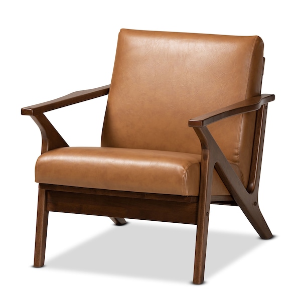 Baxton Studio Bianca Mid-Century Modern Walnut Brown Finished Wood and Tan Faux Leather 4-Piece Living Room Set - 190-11392-11393-11394-11484-ZORO