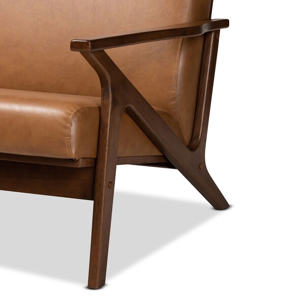 Baxton Studio Bianca Mid-Century Modern Walnut Brown Finished Wood and Tan Faux Leather 4-Piece Living Room Set - 190-11392-11393-11394-11484-ZORO