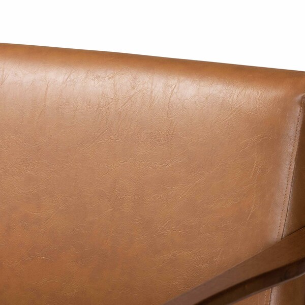 Baxton Studio Bianca Mid-Century Modern Walnut Brown Finished Wood and Tan Faux Leather 4-Piece Living Room Set - 190-11392-11393-11394-11484-ZORO