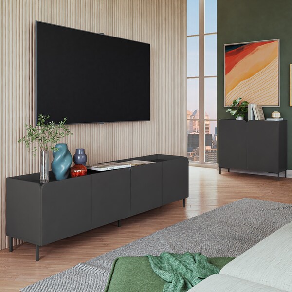 Manhattan Comfort Bogardus 2-Piece TV Stand Living Room Set in Black - 2-3182AMC153