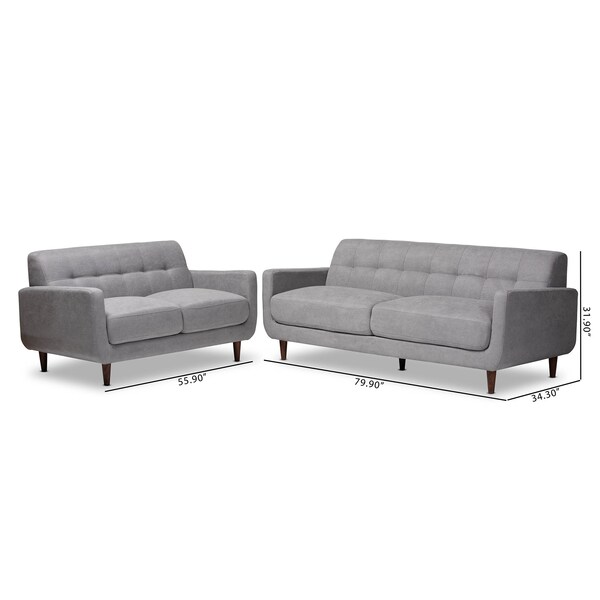 Baxton Studio Allister Mid-Century Light Grey Upholstered 2-Piece Living Room Set - 158-9748-9749