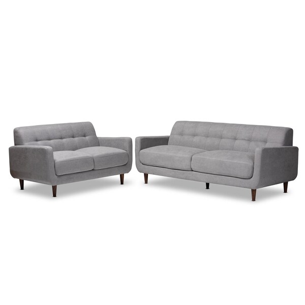 Baxton Studio Allister Mid-Century Light Grey Upholstered 2-Piece Living Room Set - 158-9748-9749