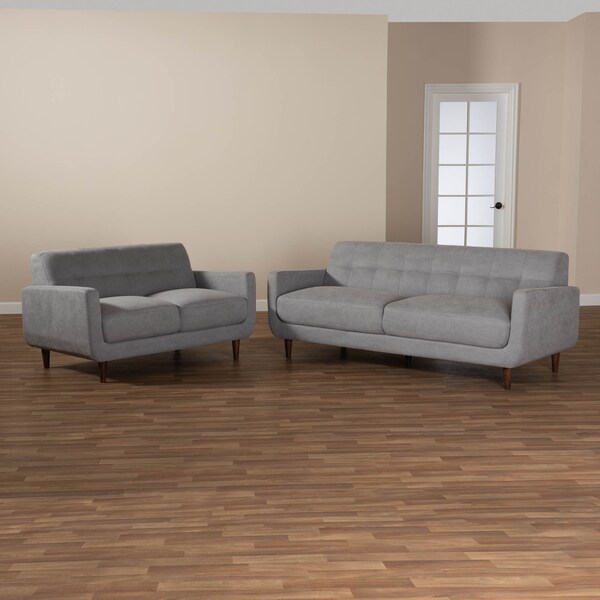 Baxton Studio Allister Mid-Century Light Grey Upholstered 2-Piece Living Room Set - 158-9748-9749