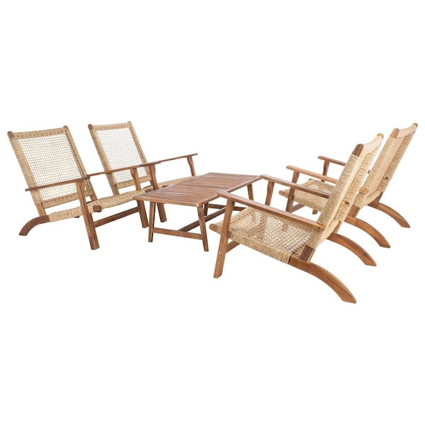 Safavieh Deven Living Set; Natural & Light Brown - 5 Piece - PAT7079A