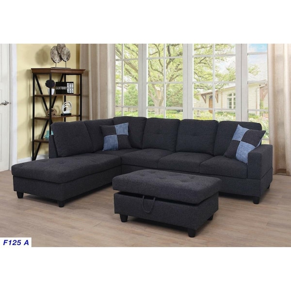 Golden Coast Furniture Left Facing Linen Russes Sectional Sofa Set, Dark Grey - F125A
