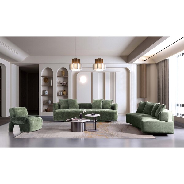 Manhattan Comfort 3-Piece Verandah 90.6 in. Sofa, 112 in. XL Sofa, and Accent Chair in Olive Green - 3-SFLSAC17-OG