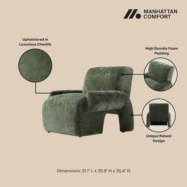 Manhattan Comfort 3-Piece Verandah 90.6 in. Sofa, 112 in. XL Sofa, and Accent Chair in Olive Green - 3-SFLSAC17-OG