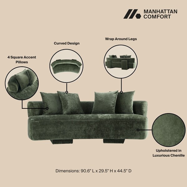 Manhattan Comfort 3-Piece Verandah 90.6 in. Sofa, 112 in. XL Sofa, and Accent Chair in Olive Green - 3-SFLSAC17-OG
