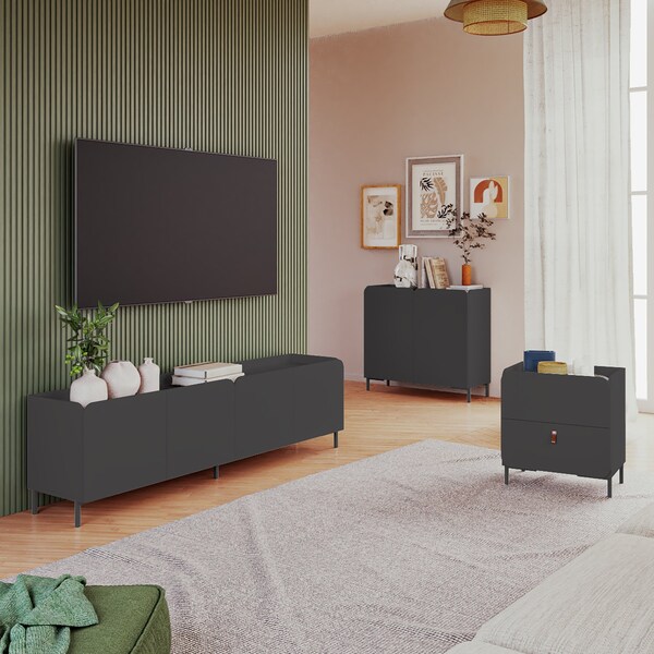 Manhattan Comfort Bogardus 3-Piece TV Stand Living Room Set in Black - 3-31892AMC153