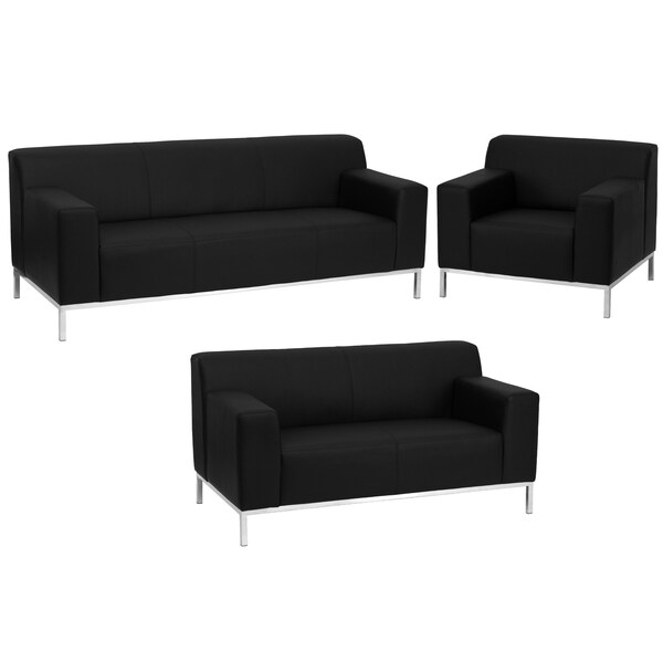 Flash Furniture Living Room Set, 31" x 29-1/4", Upholstery Color: Black - ZB-DEFINITY-8009-SET-BK-GG