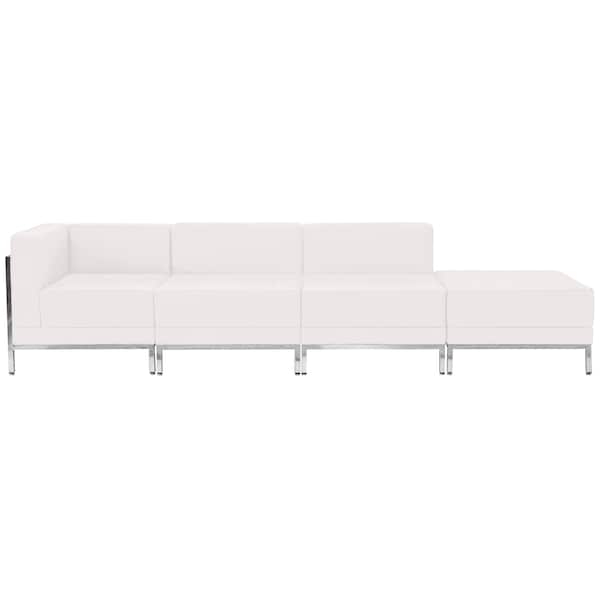 Flash Furniture Living Room Set, 28" x 27-1/4, Upholstery Color: White, Frame Material: Stainless Steel - ZB-IMAG-SET9-WH-GG