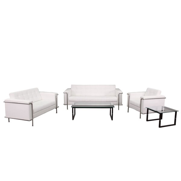 Flash Furniture Living Room Set, 33" x 32-1/2", Upholstery Color: White - ZB-LESLEY-8090-SET-WH-GG
