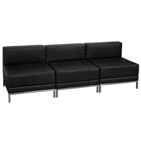 Flash Furniture Living Room Set, 28-3/4" x 27-1/4", Upholstery Color: Black, Frame Material: Stainless Steel - ZB-IMAG-MIDCH-3-GG