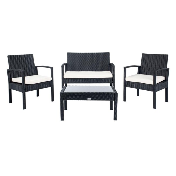 Safavieh Bassey Living Set; Black Frame & White Cushion - PAT7507A