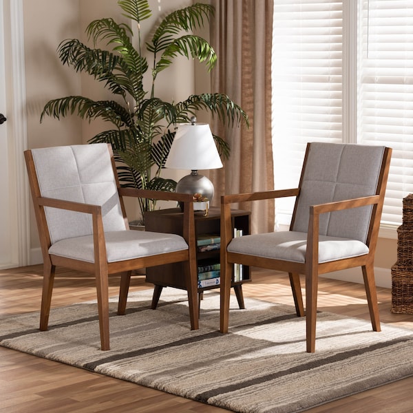 Baxton Studio Theresa Beige Upholstered and Walnut Wood 2-PC Living Room Chair Set - 164-10483