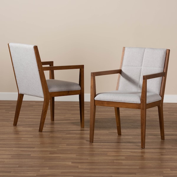 Baxton Studio Theresa Beige Upholstered and Walnut Wood 2-PC Living Room Chair Set - 164-10483
