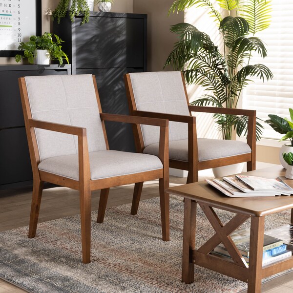 Baxton Studio Theresa Beige Upholstered and Walnut Wood 2-PC Living Room Chair Set - 164-10483