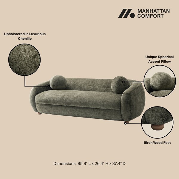Manhattan Comfort Tribeca Sofa and Accent Chair in Olive Green, 2PK - 2-ACSF16-OG