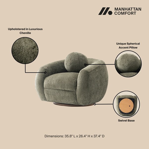 Manhattan Comfort Tribeca Sofa and Accent Chair in Olive Green, 2PK - 2-ACSF16-OG